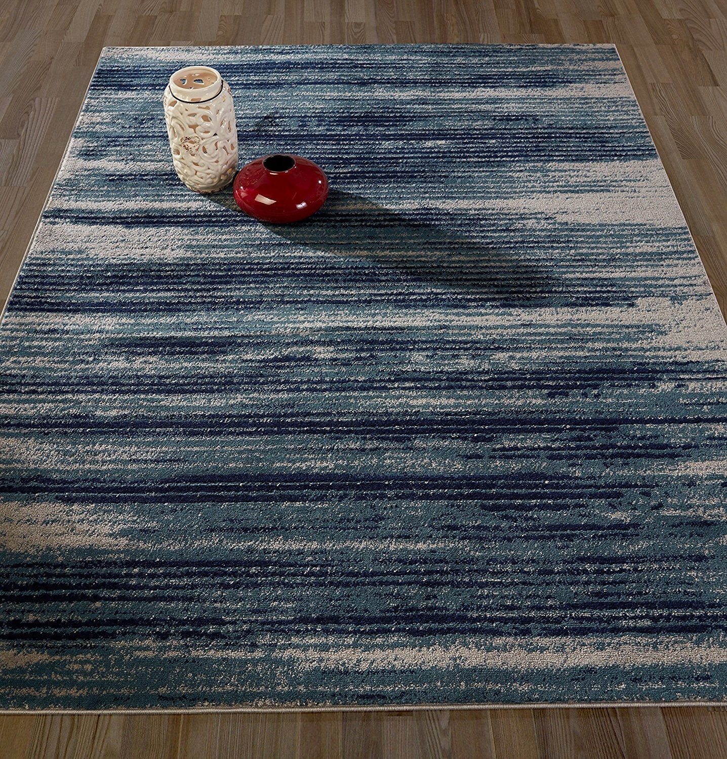 Stripes Design Teal/Navy/Beige Area Rugs