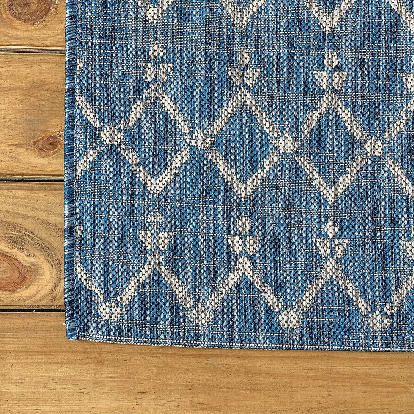 Moroccan Geometric Textured Weave Indoor/Outdoor Navy/ Gray Area Rug