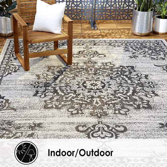 Black Grey Indoor/Outdoor Area Rug - UV/Weather Resistant
