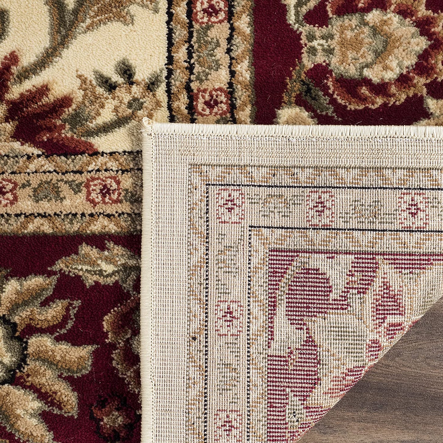 Traditional Oriental Soft Area Rug, Ivory/ Red