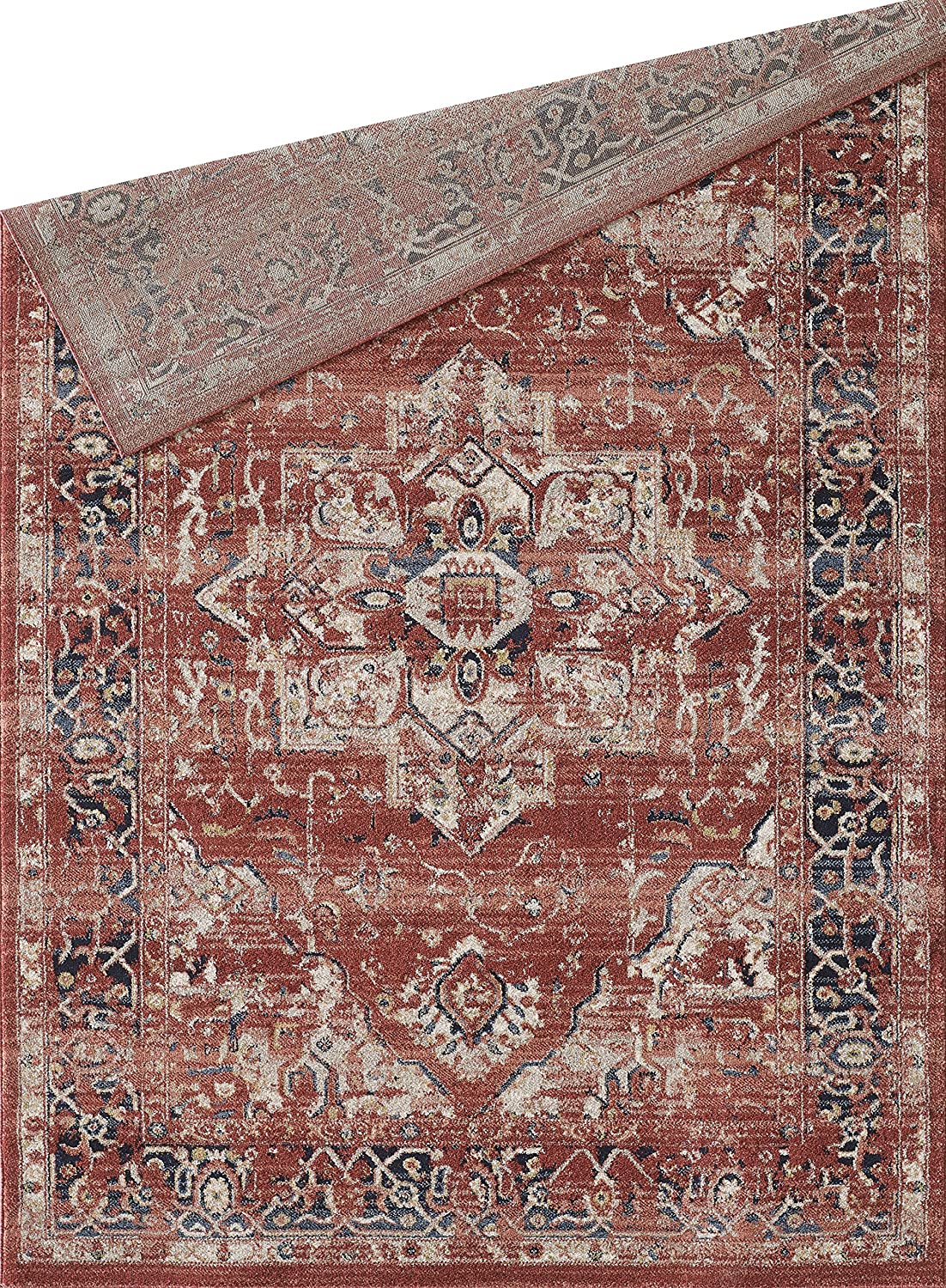 Red & Beige Oriental Medallion Distressed Vintage Rug
