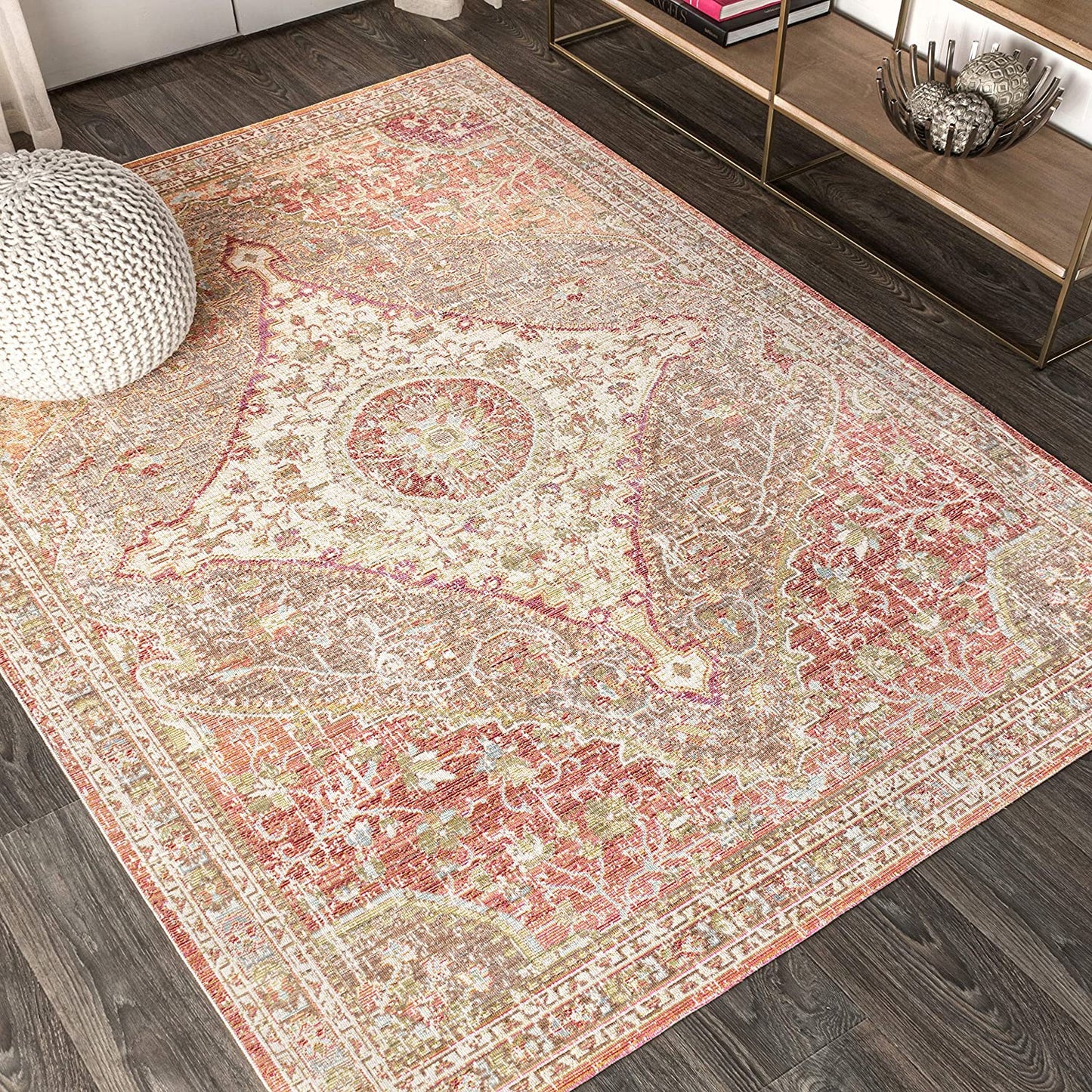 Petras Modern Ornate Medallion Brown/Pink Area Rug