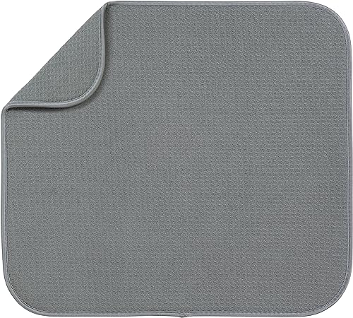 Absorbent, Reversible Microfiber Dish Mat Value Pack, 16 Inch x 18 Inch, Black Mesh and Charcoal Mesh, 2 Pack