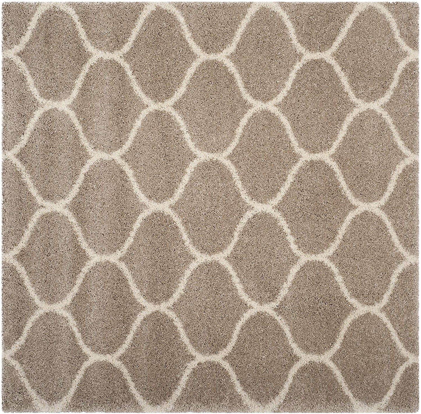 Moroccan Pattern Beige Ivory Plush Shag Area Rug