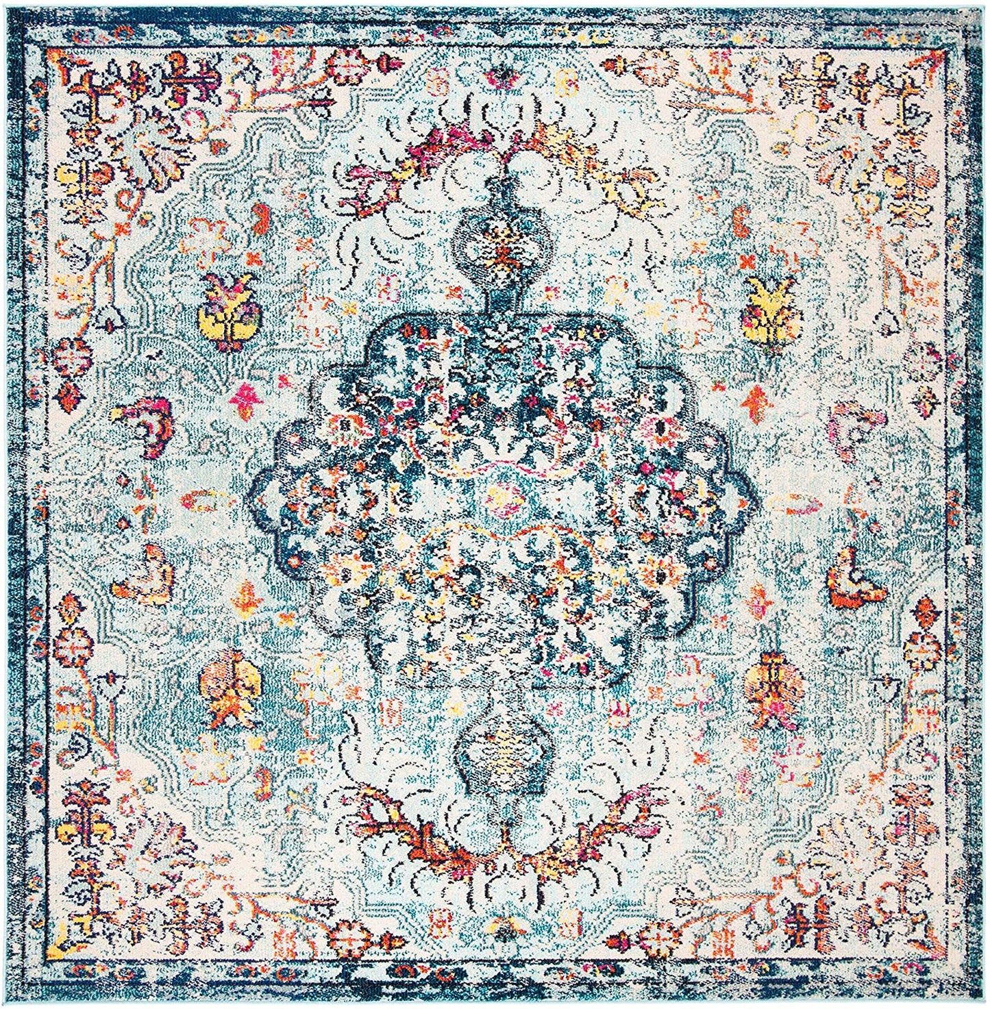 Boho Chic Vintage Medallion Distressed Runner,  Navy/Light Blue