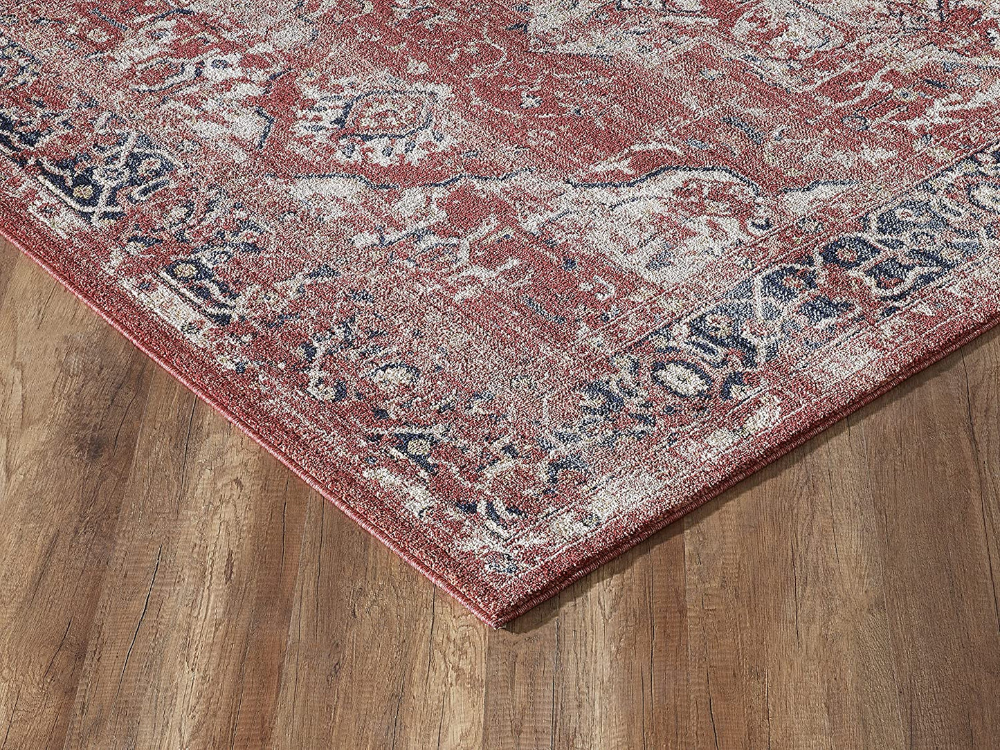 Red & Beige Oriental Medallion Distressed Vintage Rug