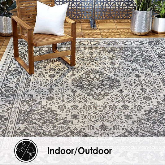 Dahlia Black Grey Indoor/Outdoor Area Rug - UV/Weather Resistant