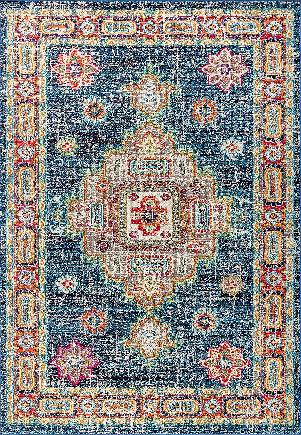 Bohemian Boho Vintage Medallion Navy/Red Rug