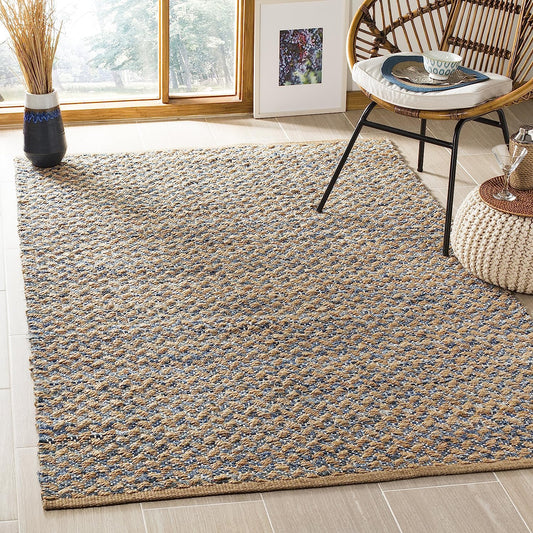 Cape Cod Collection Handmade Coastal Braided Jute Soft Area Rug Blue / Natural