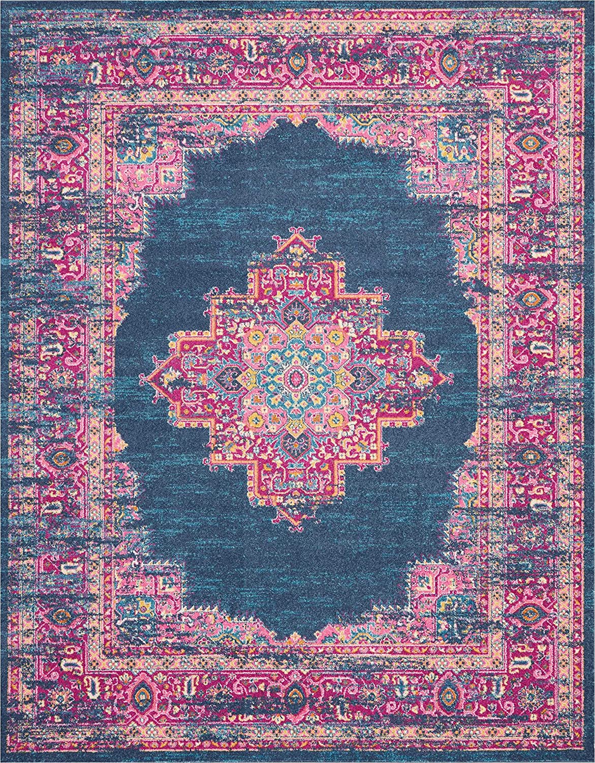 Passion Blue Fuchsia Boho Soft Area Rug