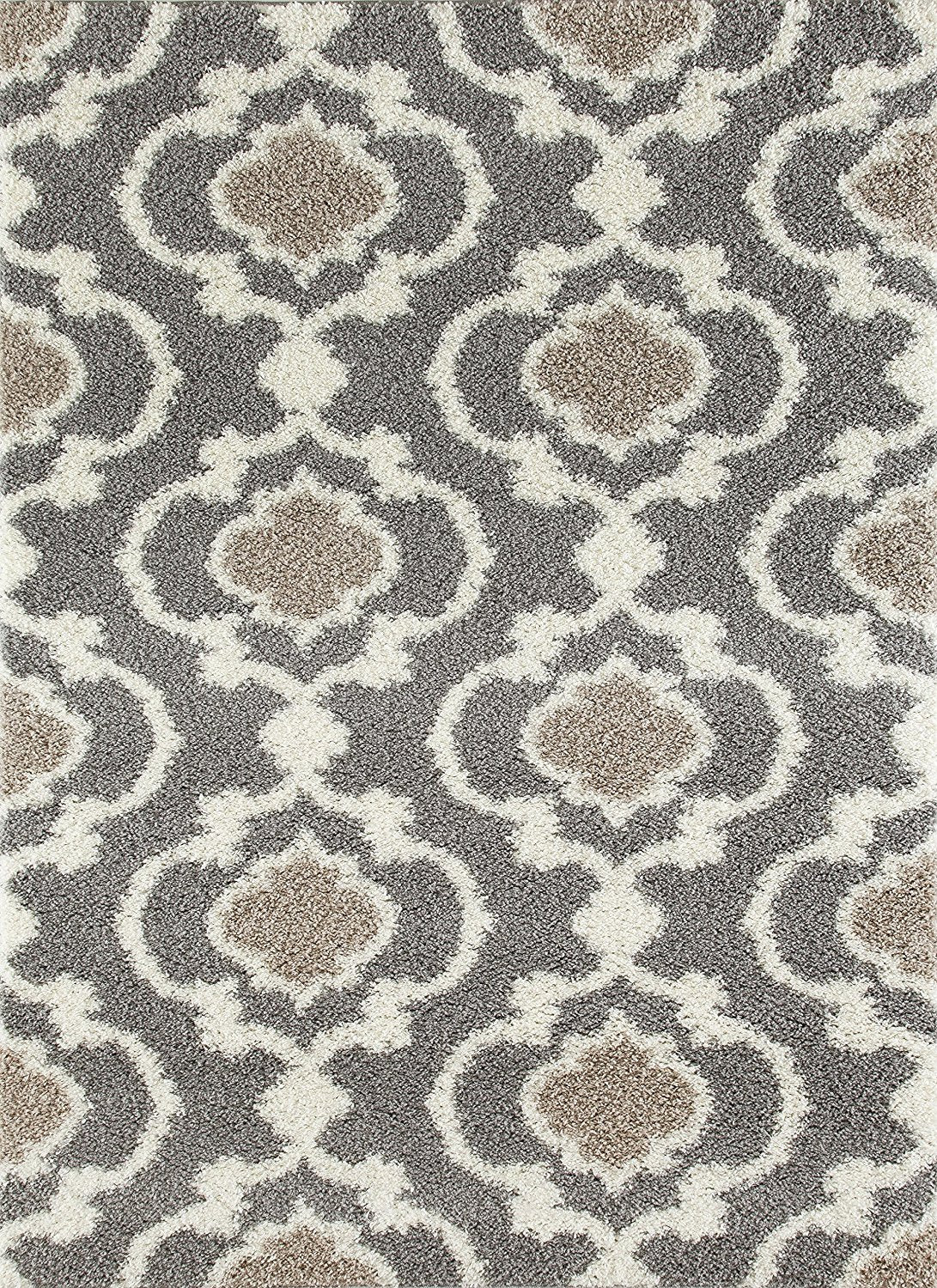 Trellis Gray/Grey Cream Shag Area Rug