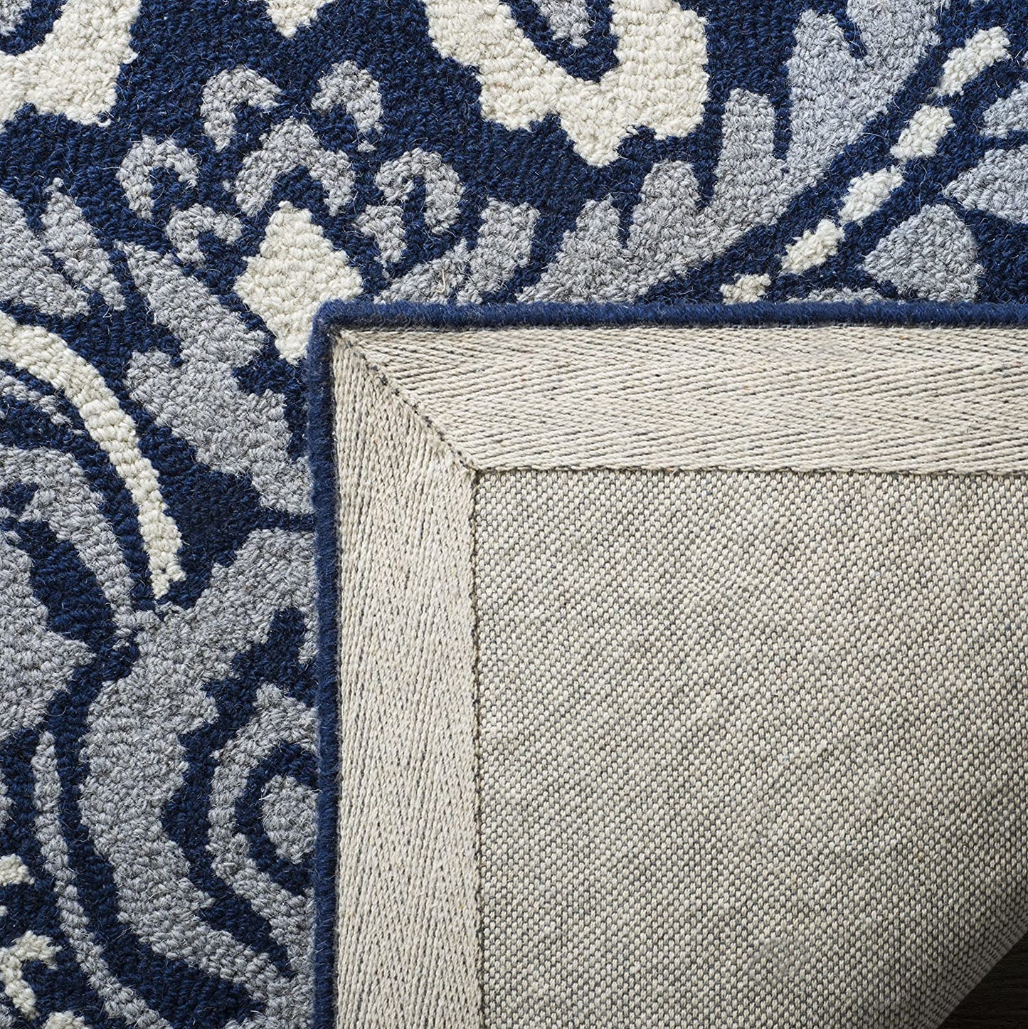 Handmade Premium Wool Area Rug, Navy / Ivory
