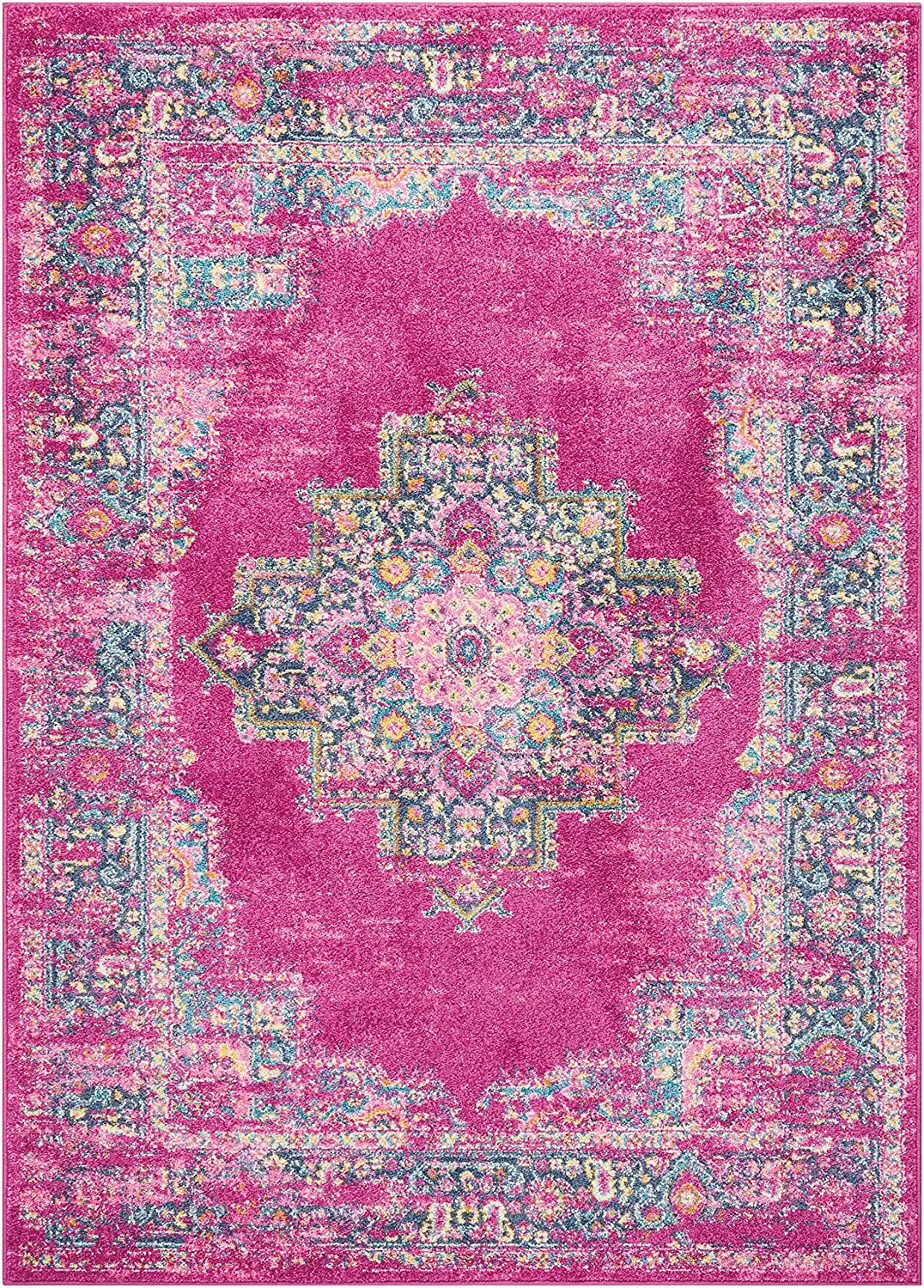 Medallion Distressed Blue Magenta Soft Area Rug