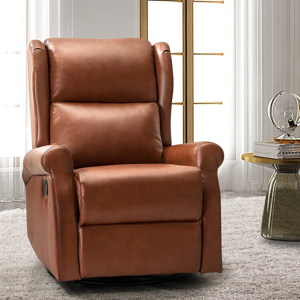 Baksoho Contemporary Leather Swivel Nursery Chair with Metal Base