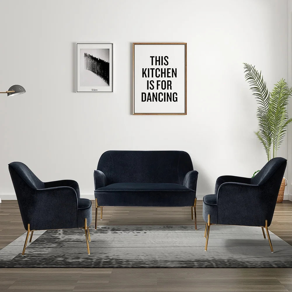 Barbara 3 Piece Living Room Set with Golden Legs