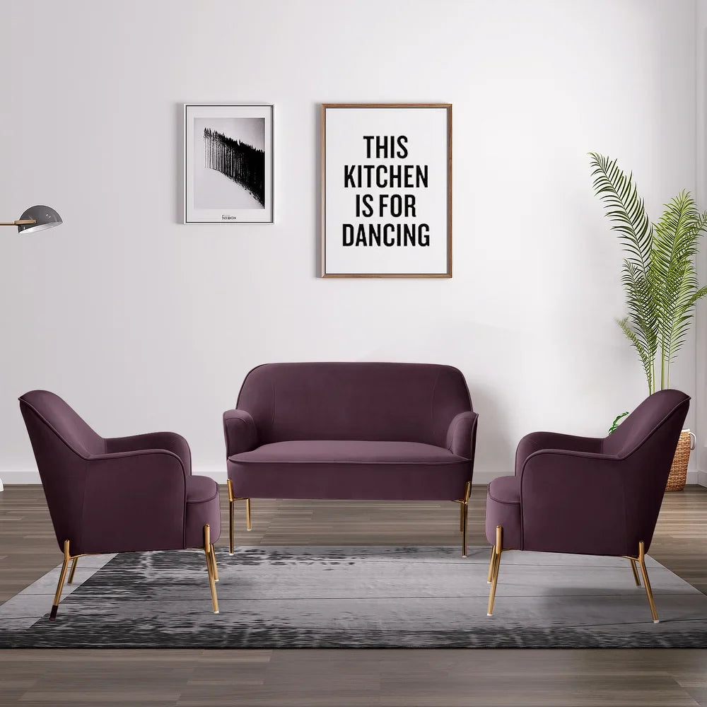 Barbara 3 Piece Living Room Set with Golden Legs