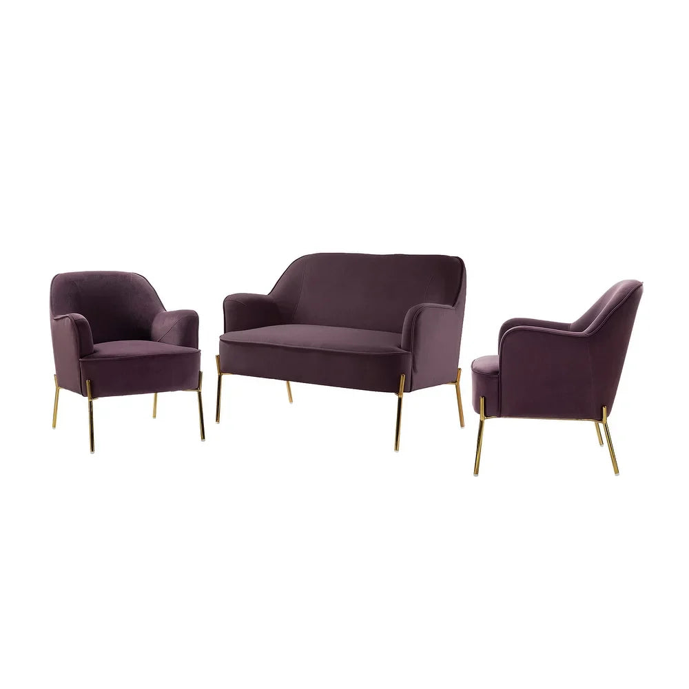 Barbara 3 Piece Living Room Set with Golden Legs