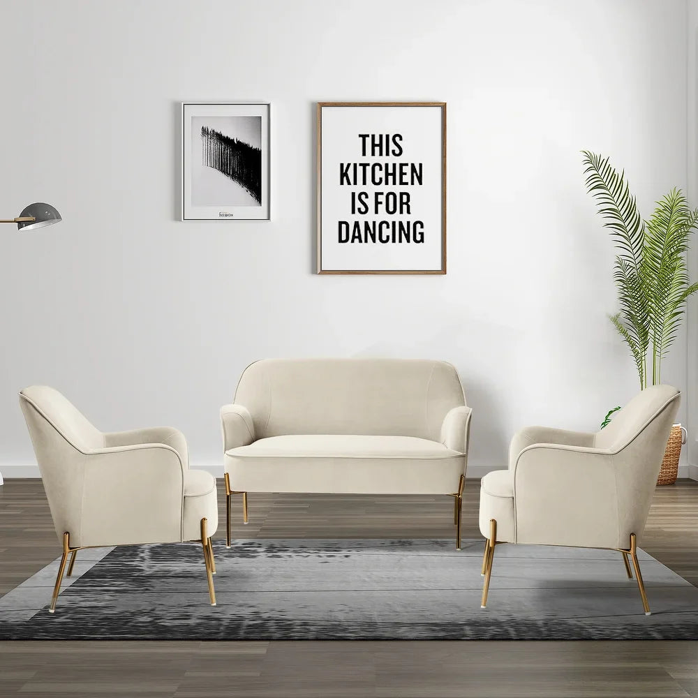 Barbara 3 Piece Living Room Set with Golden Legs