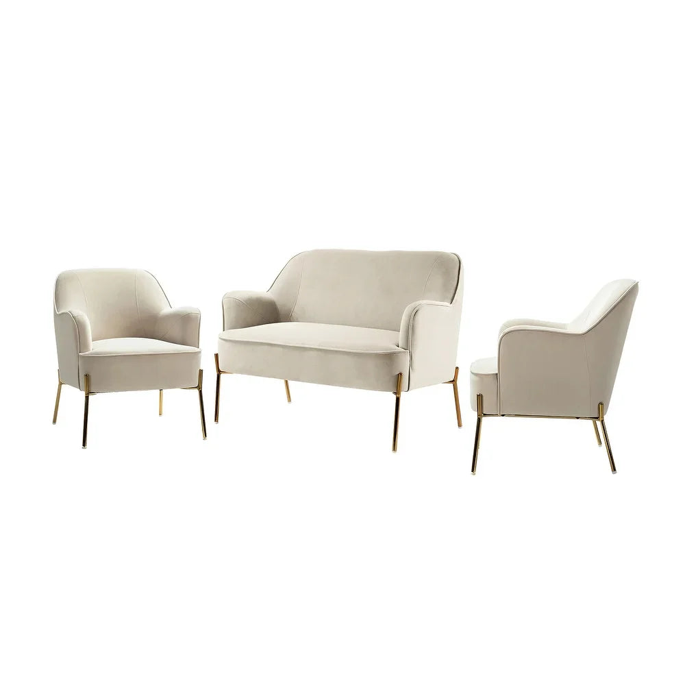 Barbara 3 Piece Living Room Set with Golden Legs