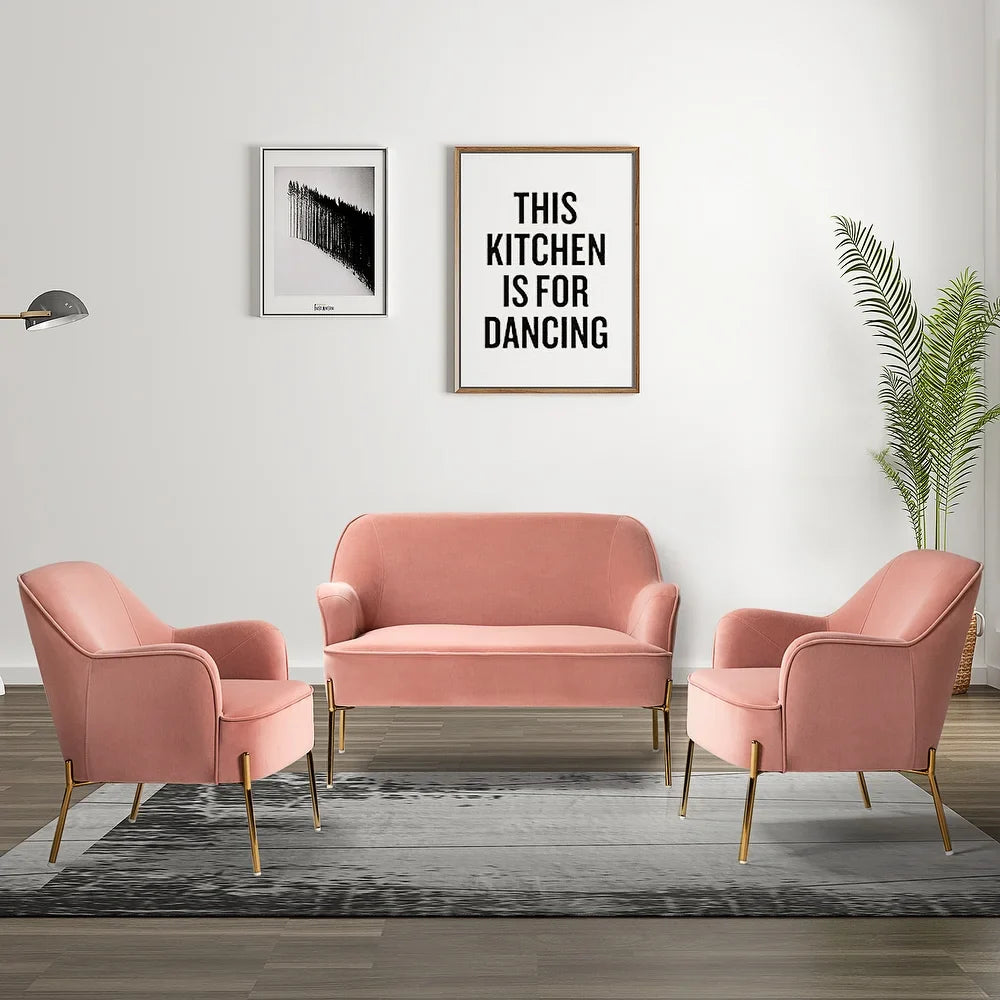 Barbara 3 Piece Living Room Set with Golden Legs