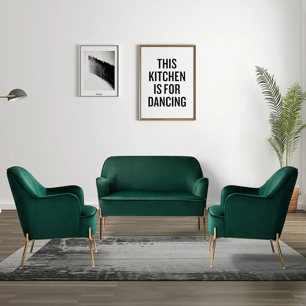 Barbara 3 Piece Living Room Set with Golden Legs