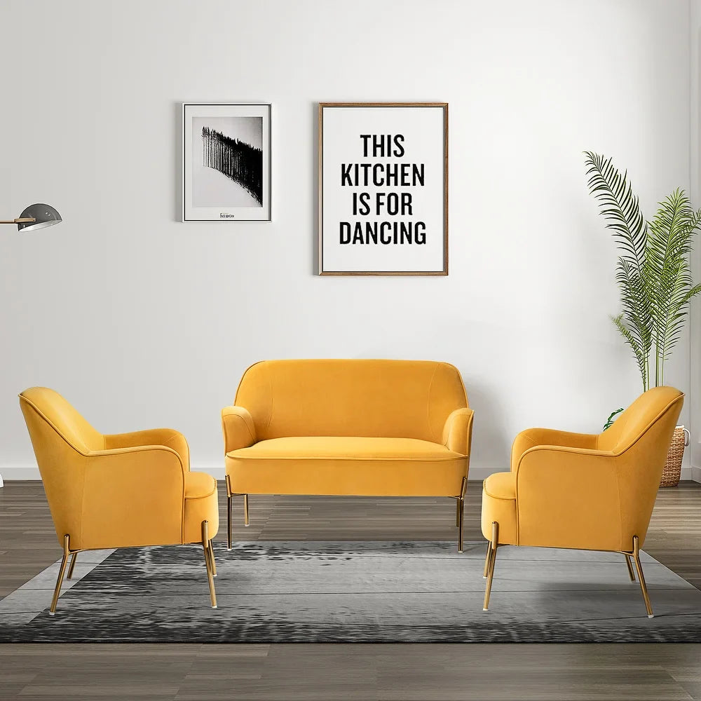 Barbara 3 Piece Living Room Set with Golden Legs