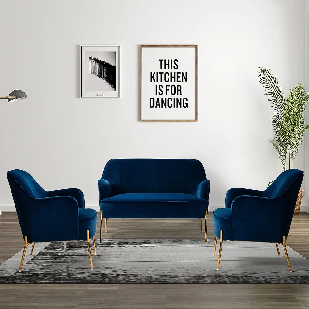 Barbara 3 Piece Living Room Set with Golden Legs