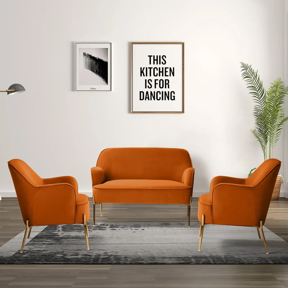 Barbara 3 Piece Living Room Set with Golden Legs
