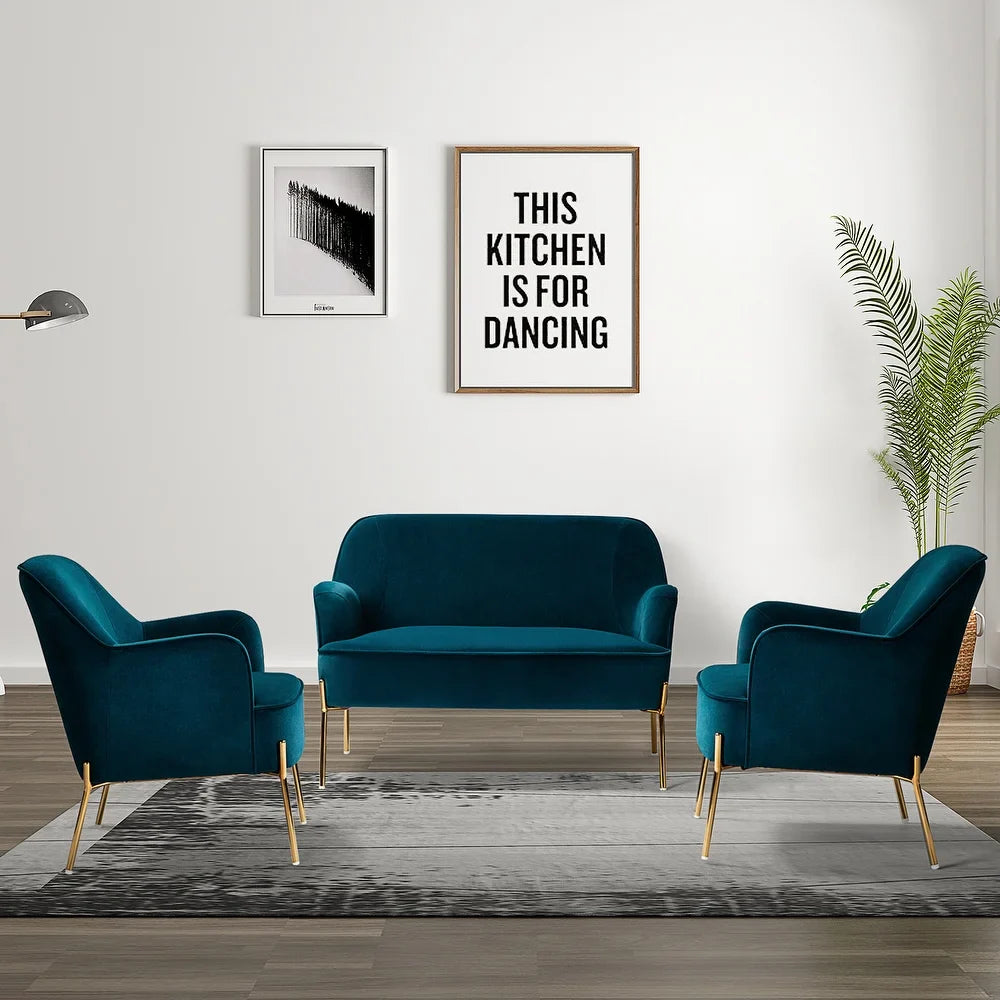 Barbara 3 Piece Living Room Set with Golden Legs