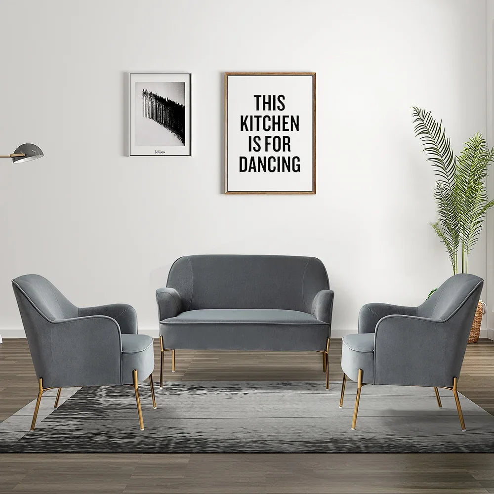 Barbara 3 Piece Living Room Set with Golden Legs