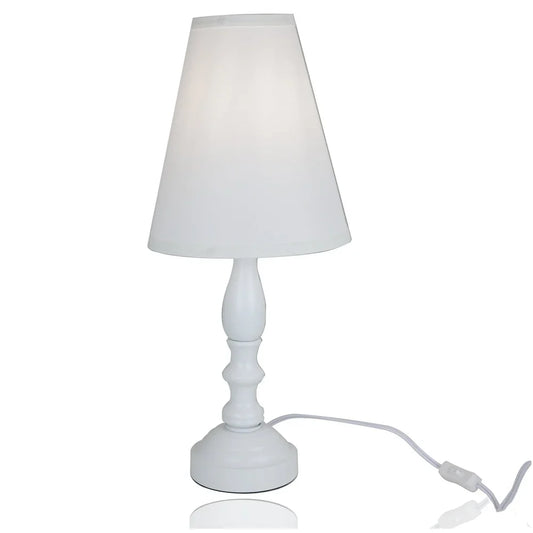 Bedside Table Lamp / Bedroom Light with Fabric Bell Shade - White