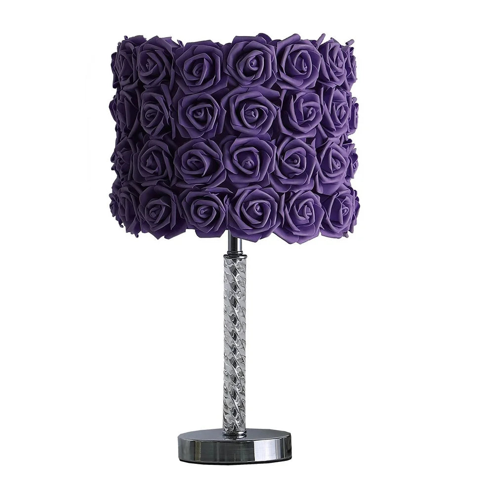 Bloom Roses Drum Shade Table Lamp with Twisted Acrylic Base, Purple