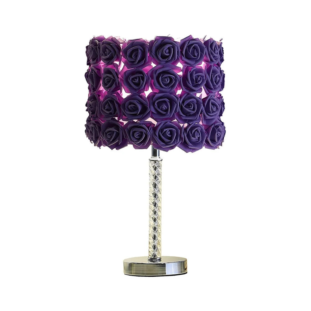 Bloom Roses Drum Shade Table Lamp with Twisted Acrylic Base, Purple