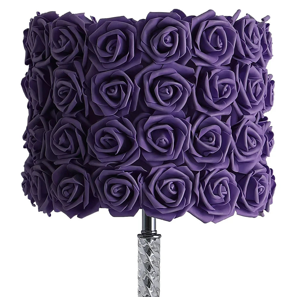 Bloom Roses Drum Shade Table Lamp with Twisted Acrylic Base, Purple