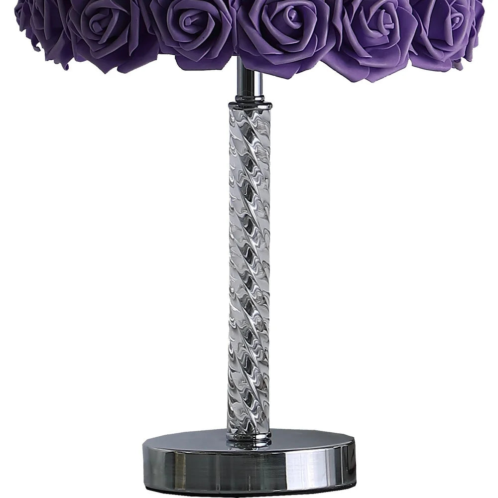 Bloom Roses Drum Shade Table Lamp with Twisted Acrylic Base, Purple