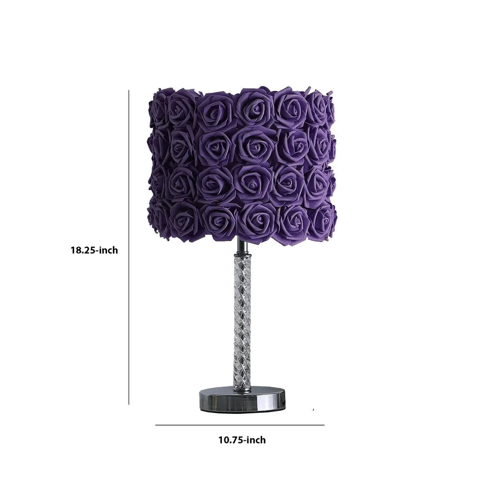 Bloom Roses Drum Shade Table Lamp with Twisted Acrylic Base, Purple