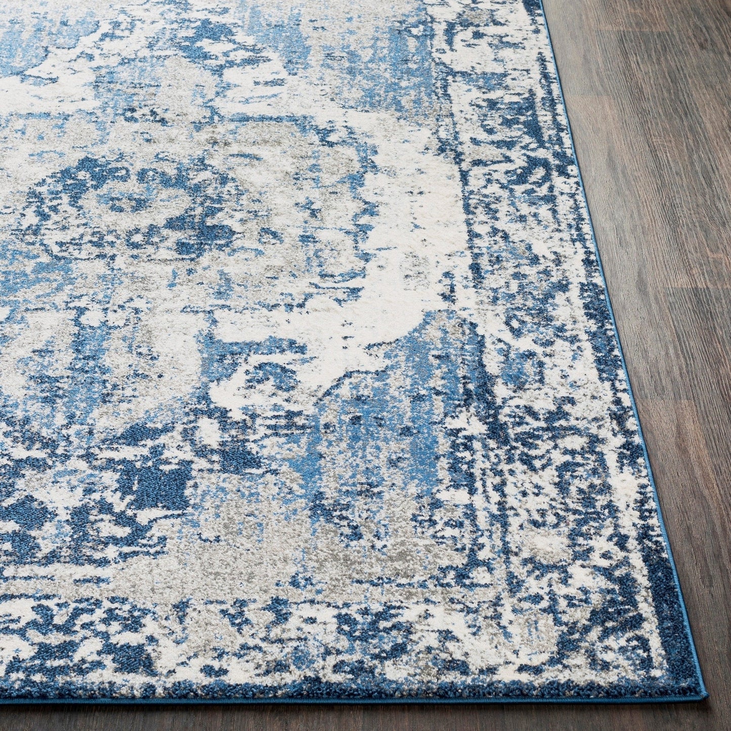 Vintage Distressed Blue Cream Area Rugs