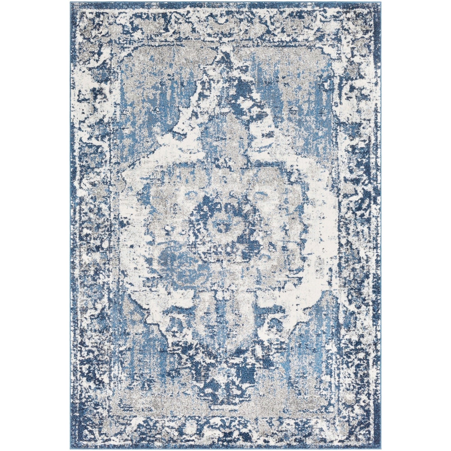 Vintage Distressed Blue Cream Area Rugs