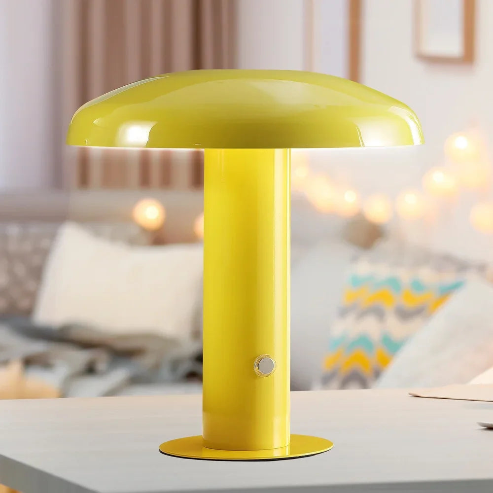Boletus 11" Contemporary Bohemian Rechargeable/Cordless Iron Integrated LED Mushroom Table Lamp, by JONATHAN Y