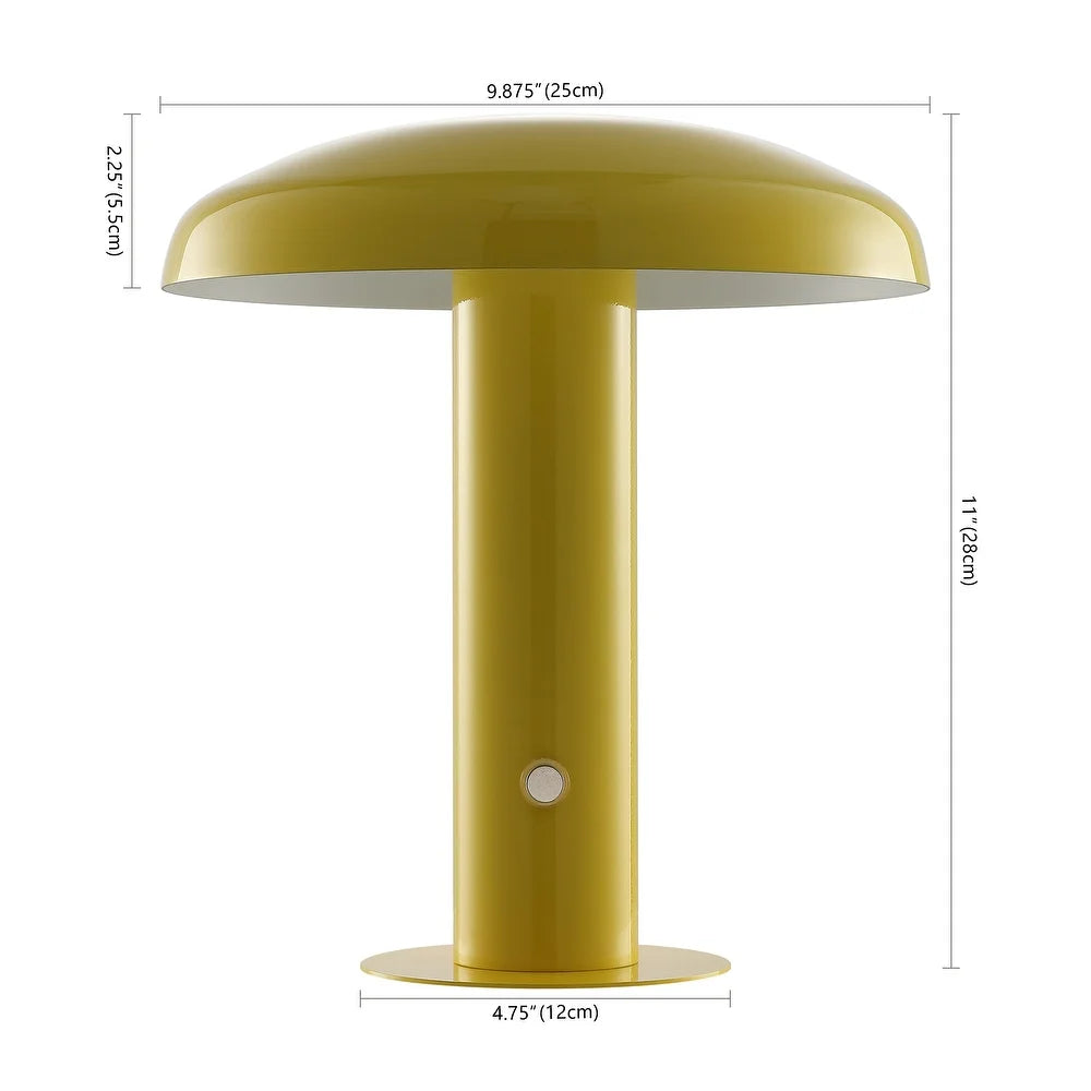 Boletus 11" Contemporary Bohemian Rechargeable/Cordless Iron Integrated LED Mushroom Table Lamp, by JONATHAN Y