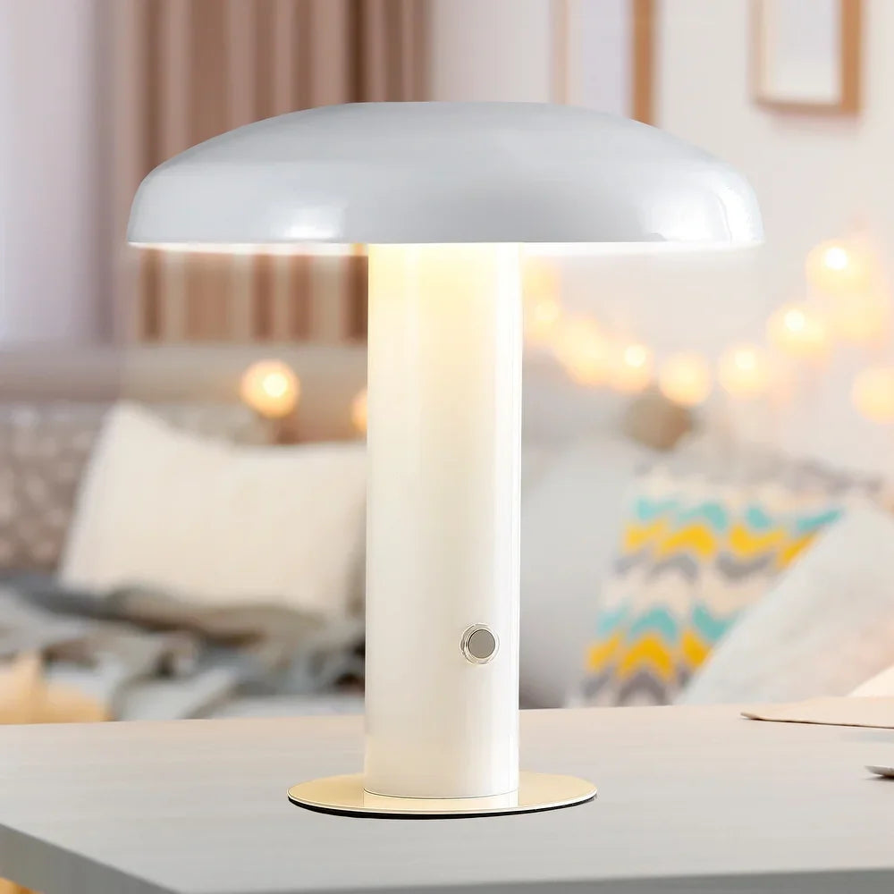 Boletus 11" Contemporary Bohemian Rechargeable/Cordless Iron Integrated LED Mushroom Table Lamp, by JONATHAN Y
