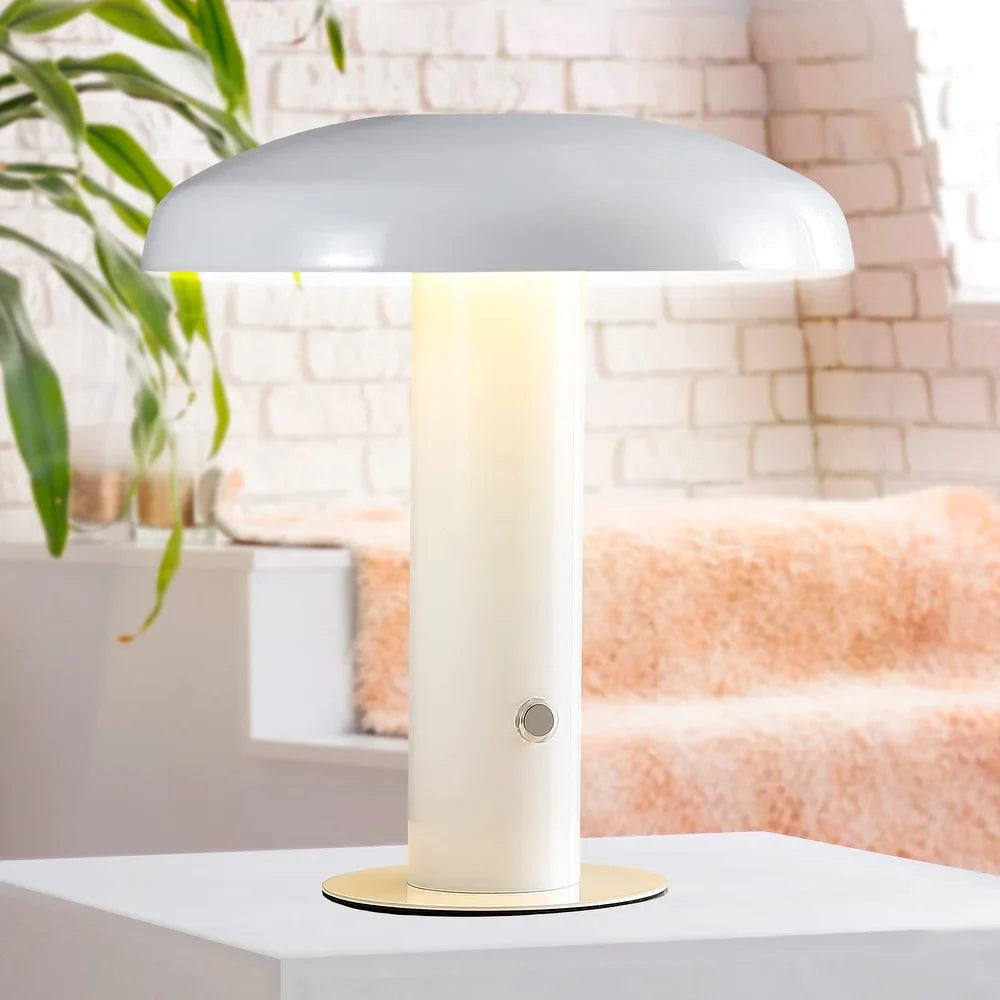 Boletus 11" Contemporary Bohemian Rechargeable/Cordless Iron Integrated LED Mushroom Table Lamp, by JONATHAN Y