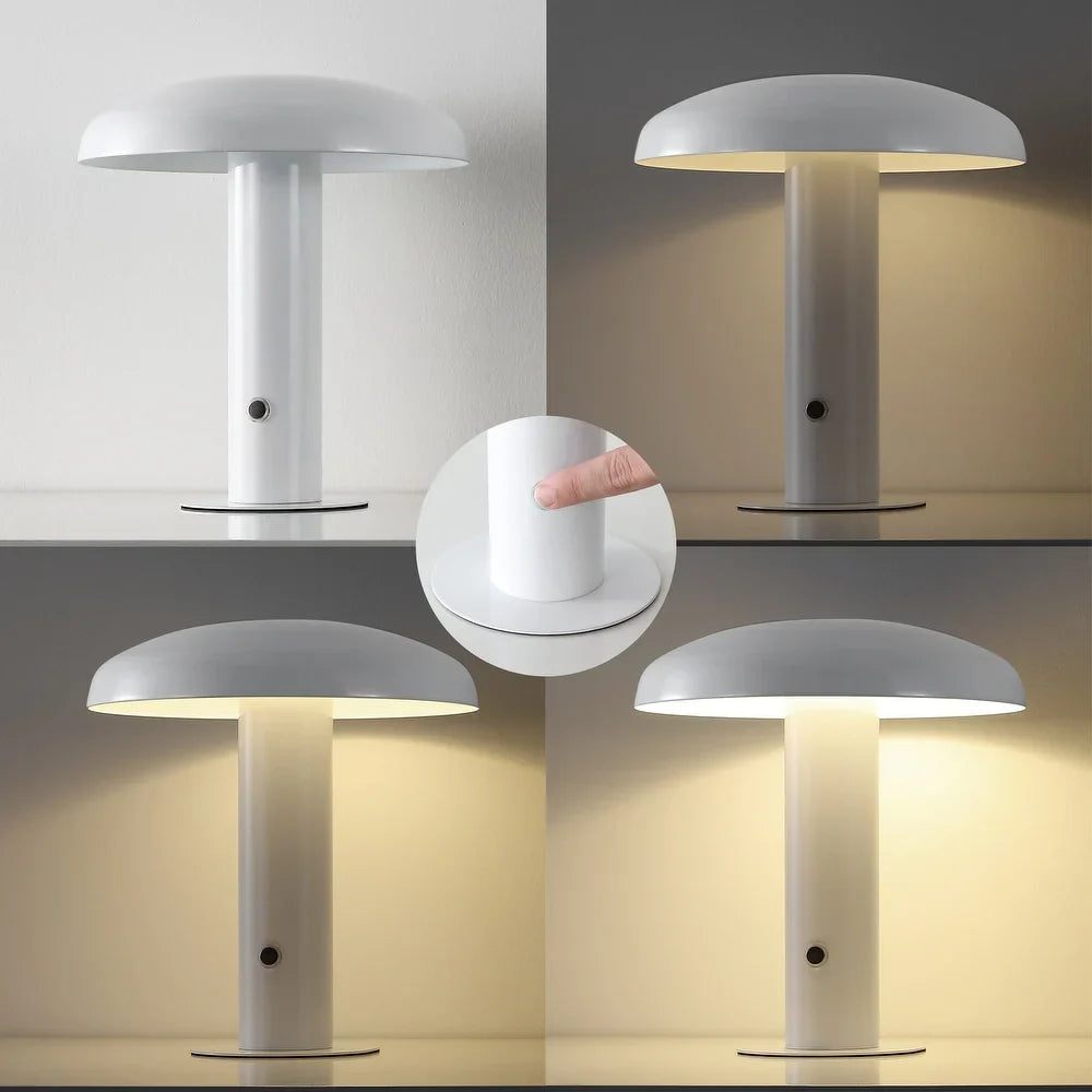 Boletus 11" Contemporary Bohemian Rechargeable/Cordless Iron Integrated LED Mushroom Table Lamp, by JONATHAN Y