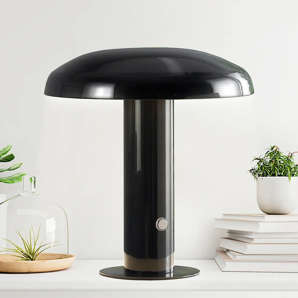 Boletus 11" Contemporary Bohemian Rechargeable/Cordless Iron Integrated LED Mushroom Table Lamp, by JONATHAN Y