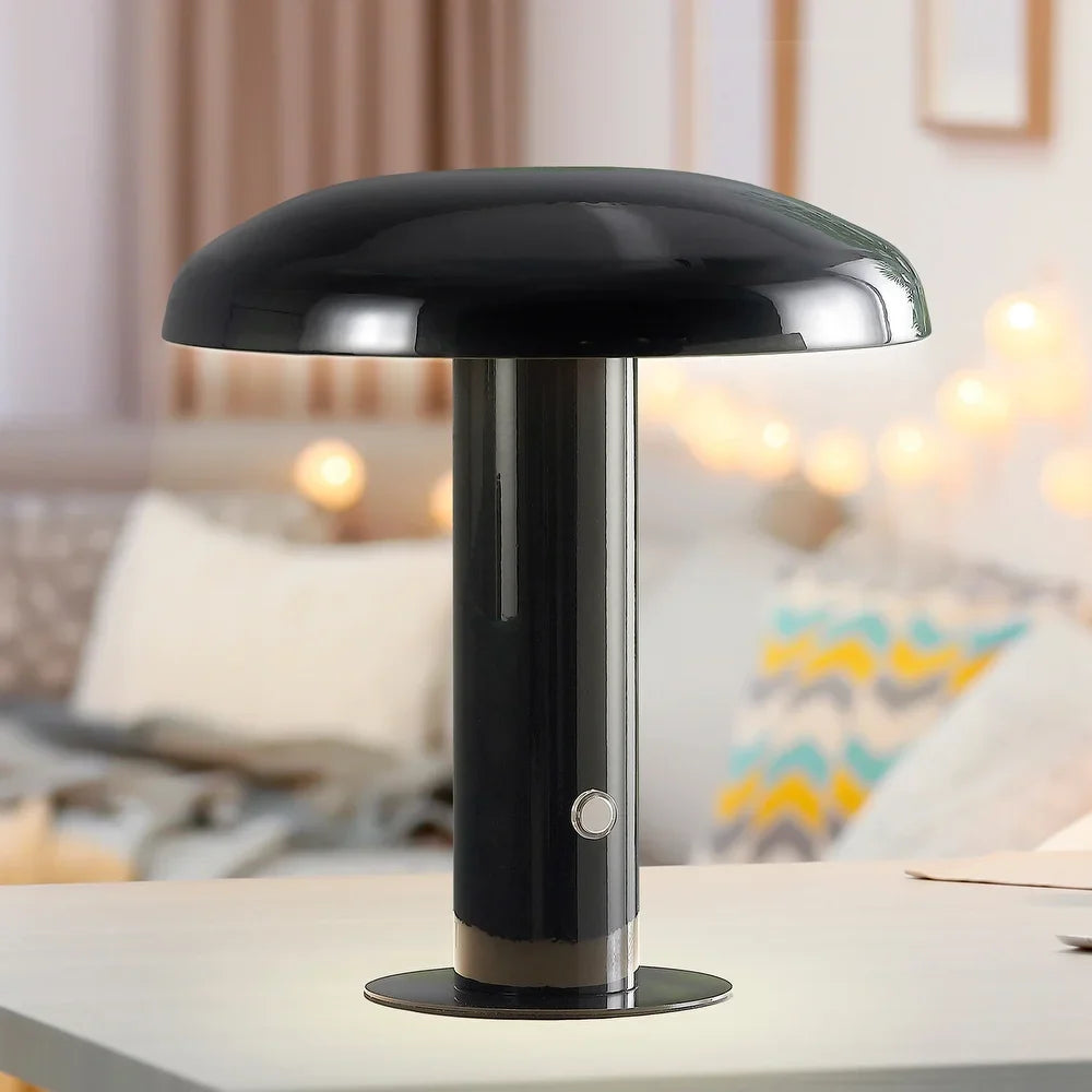 Boletus 11" Contemporary Bohemian Rechargeable/Cordless Iron Integrated LED Mushroom Table Lamp, by JONATHAN Y