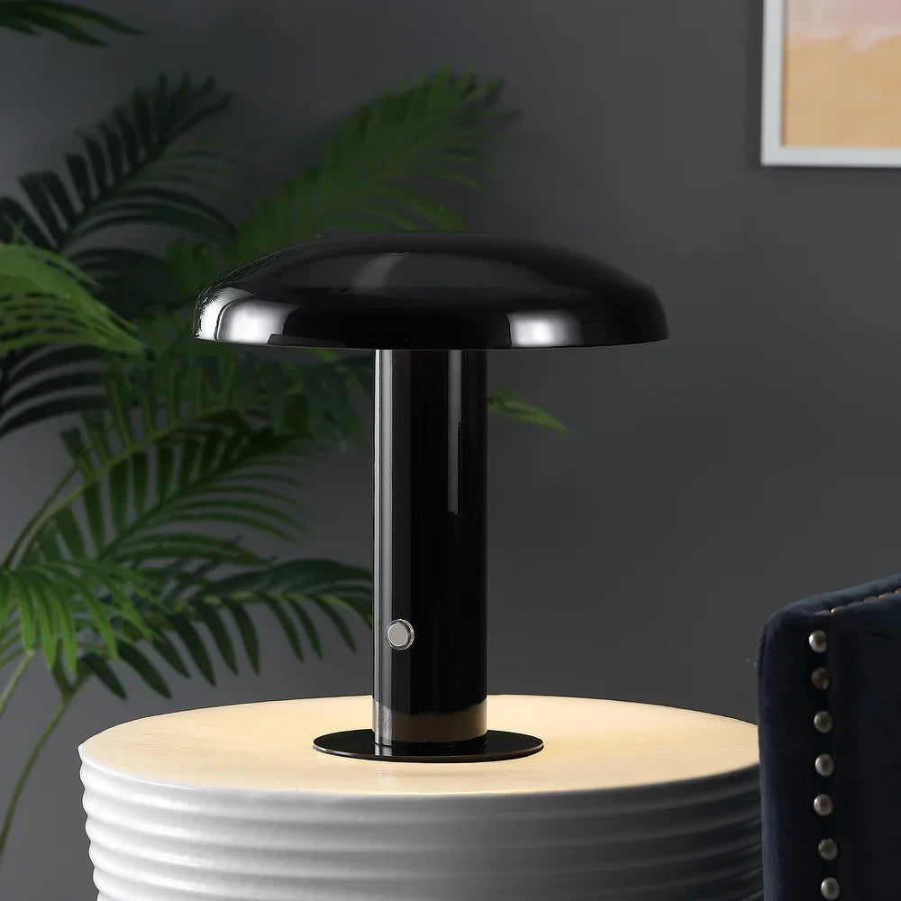 Boletus 11" Contemporary Bohemian Rechargeable/Cordless Iron Integrated LED Mushroom Table Lamp, by JONATHAN Y