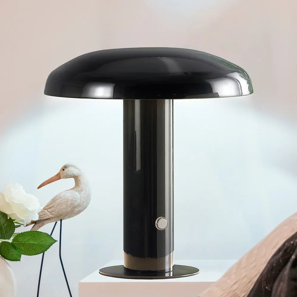 Boletus 11" Contemporary Bohemian Rechargeable/Cordless Iron Integrated LED Mushroom Table Lamp, by JONATHAN Y