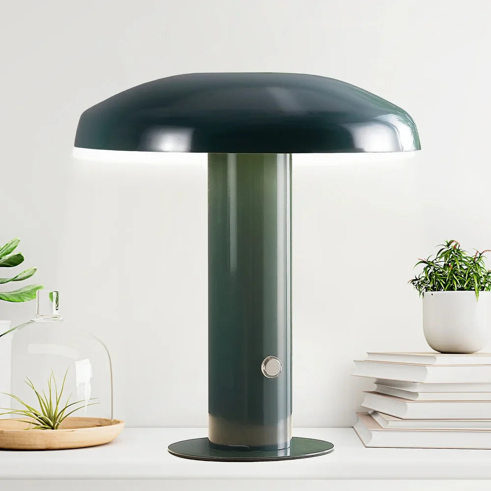 Boletus 11" Contemporary Bohemian Rechargeable/Cordless Iron Integrated LED Mushroom Table Lamp, by JONATHAN Y