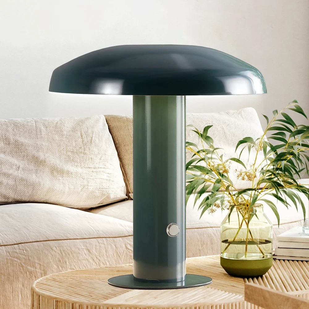 Boletus 11" Contemporary Bohemian Rechargeable/Cordless Iron Integrated LED Mushroom Table Lamp, by JONATHAN Y
