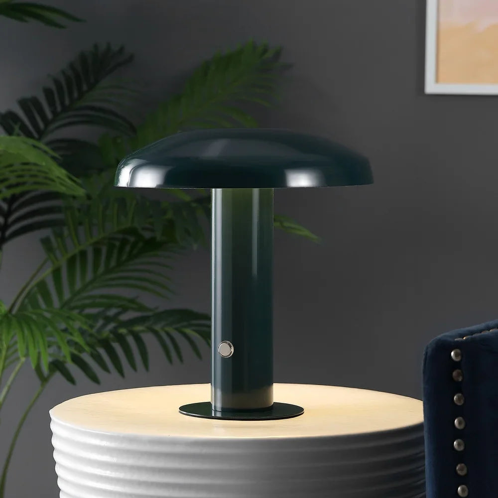 Boletus 11" Contemporary Bohemian Rechargeable/Cordless Iron Integrated LED Mushroom Table Lamp, by JONATHAN Y